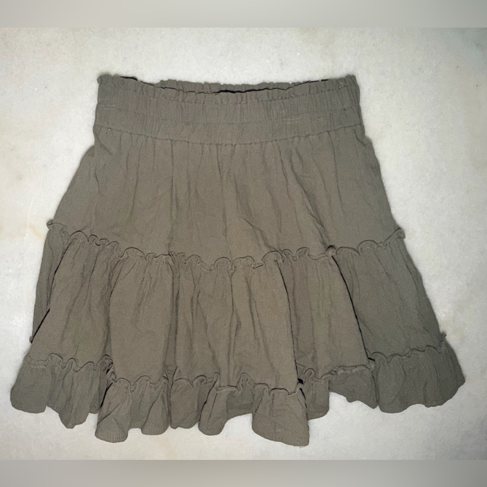 Newbury Kustom Olive Tiered Ruffle Mini Skirt